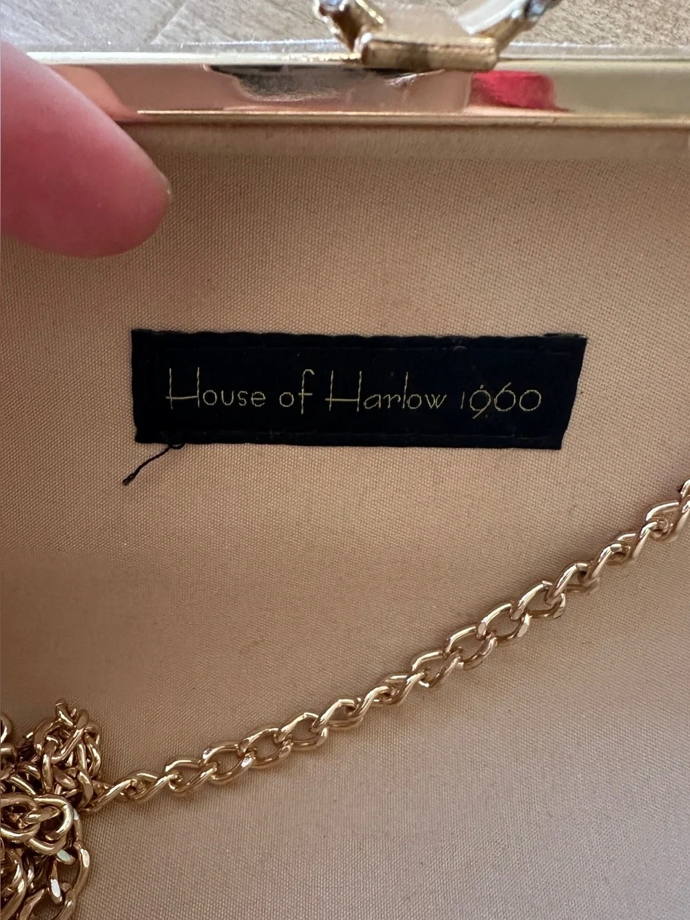 House of Harlow 1960 Champagne Gold Rhinestone Clutch/Chain Crossbody Bag